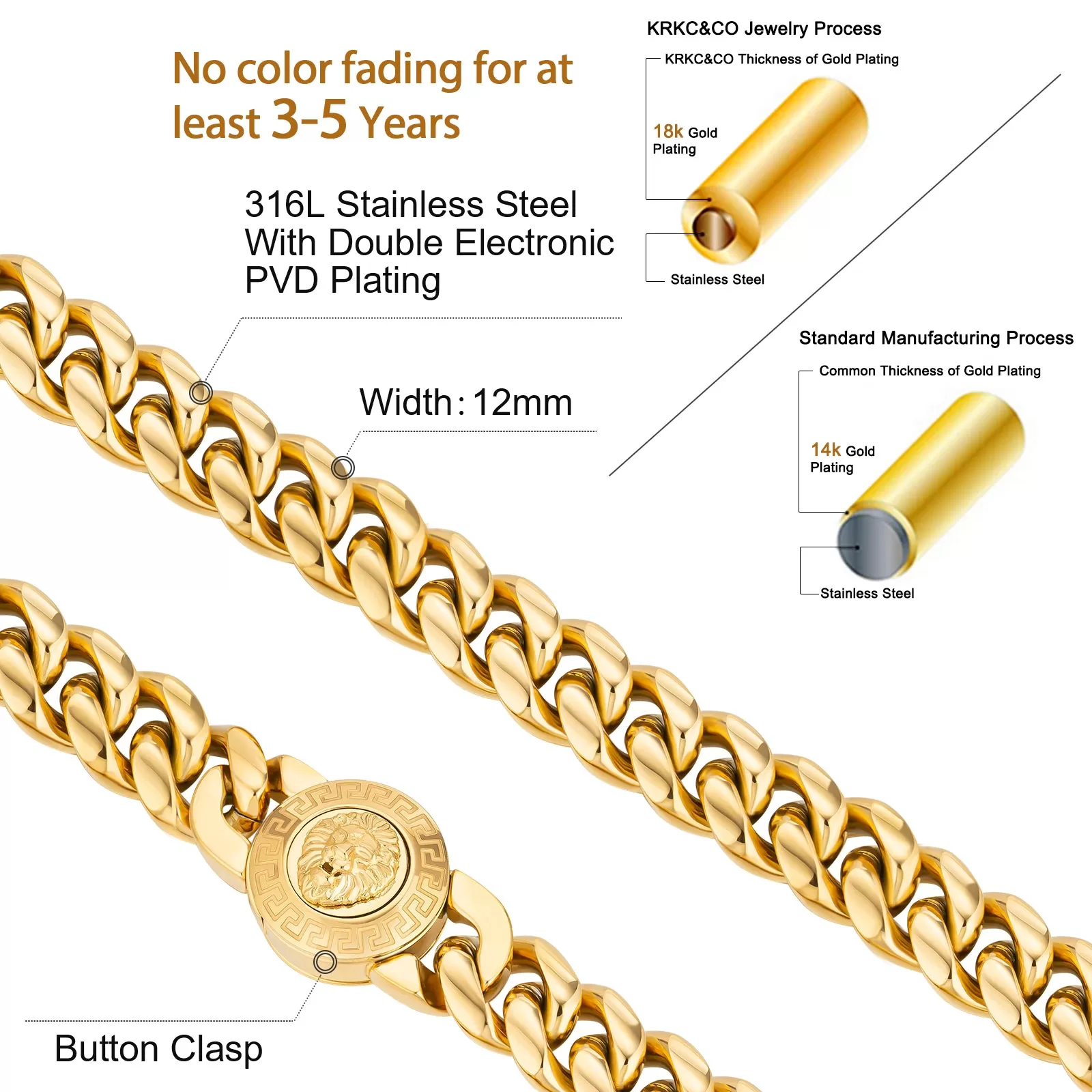 12mm Lion Button Clasp Miami Cuban Link Bracelet