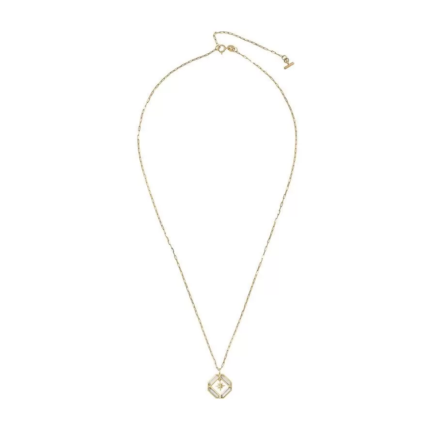 14K Gold Astra Journey Square Quartz Necklace with Diamond Star Center