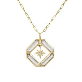 14K Gold Astra Journey Square Quartz Necklace with Diamond Star Center