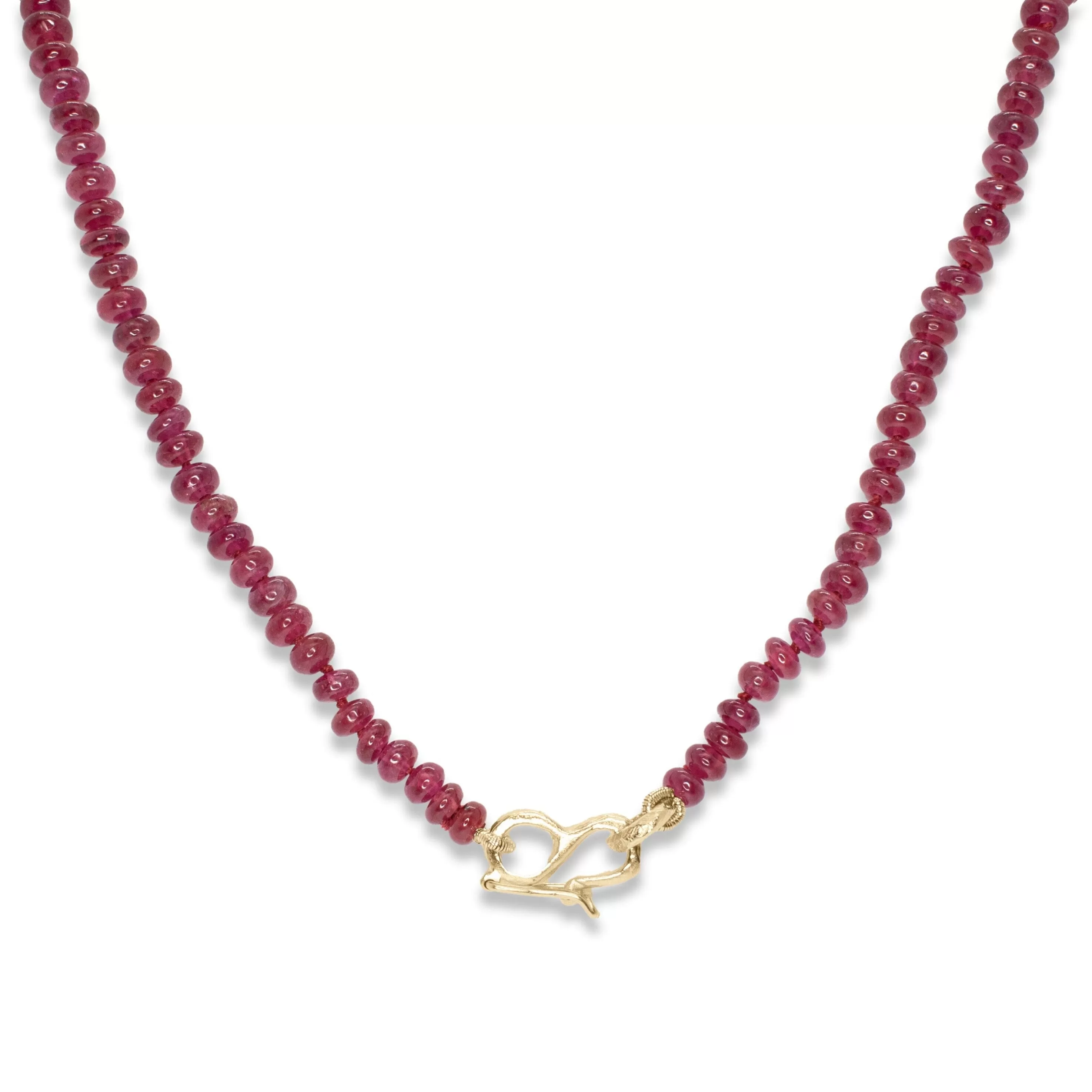 18K Carved Bead and Ruby Strand Necklace