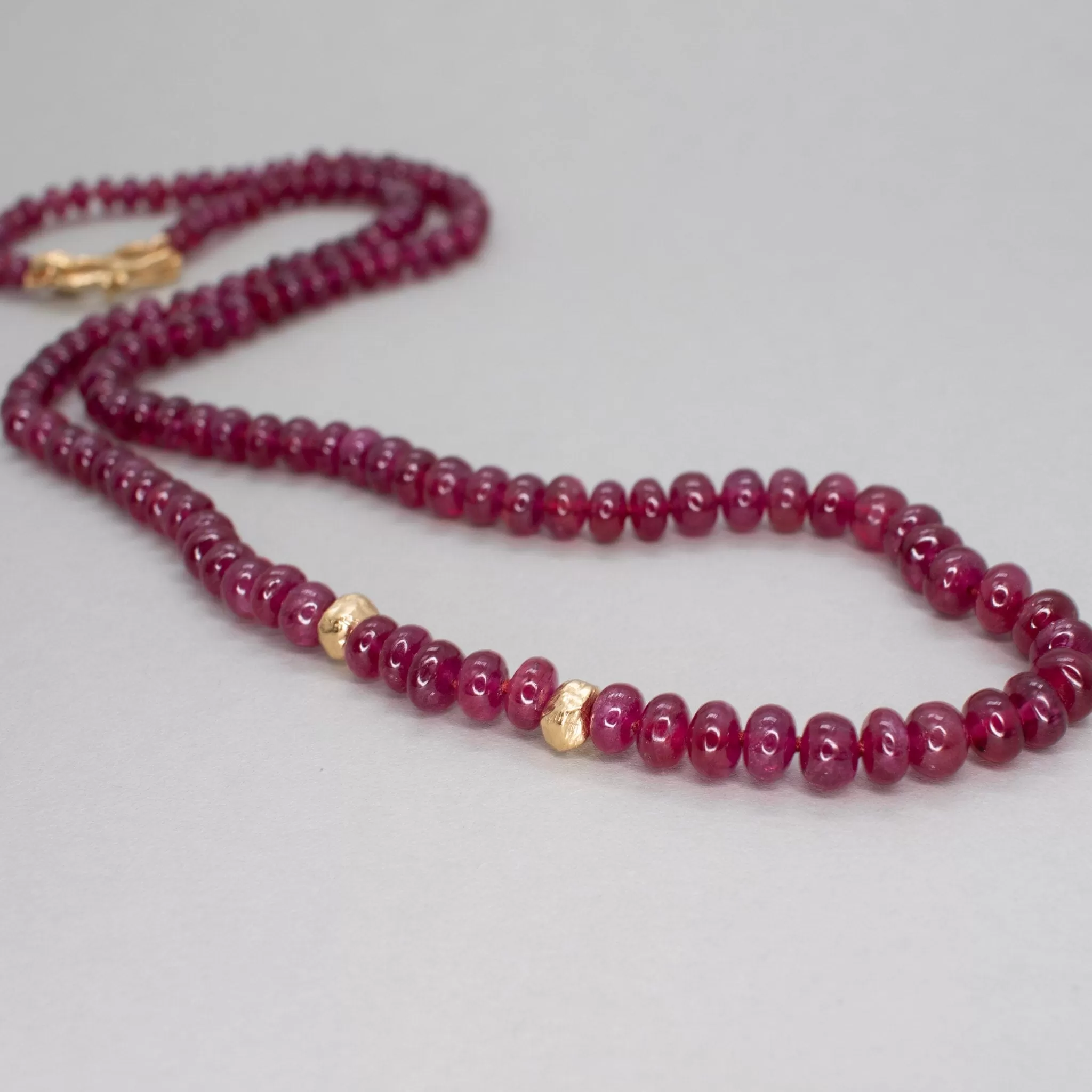 18K Carved Bead and Ruby Strand Necklace