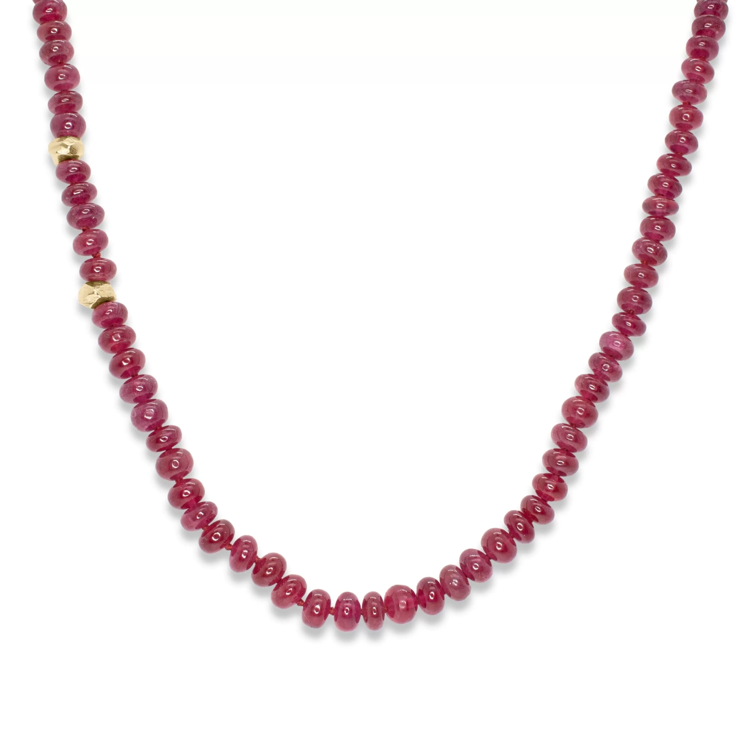 18K Carved Bead and Ruby Strand Necklace