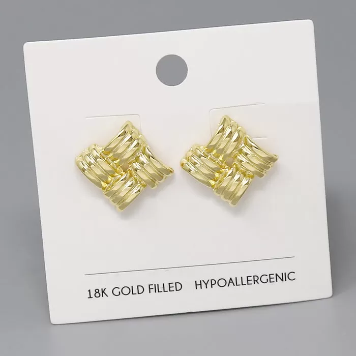 18K Gold Filled Basket Weave Stud Earrings