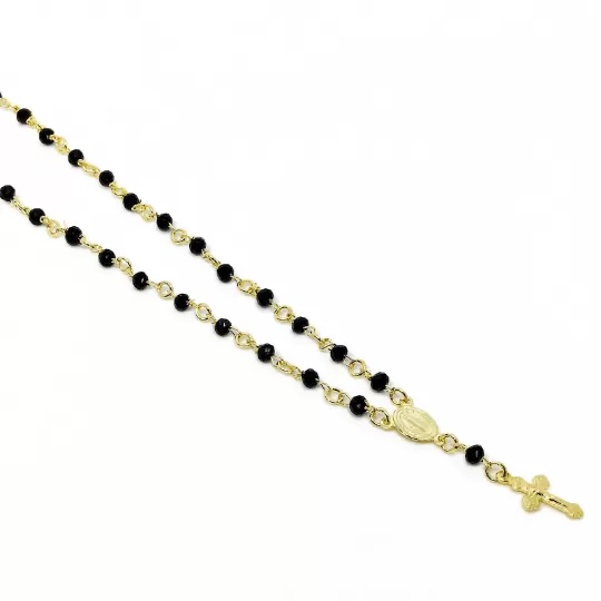 18k Gold Filled Fashion Rosary Black Crystals Necklace