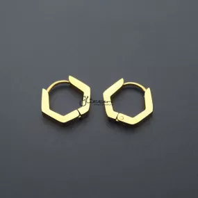 18K Gold IP Stainless Steel Hexagon Huggie Hoop Earrings