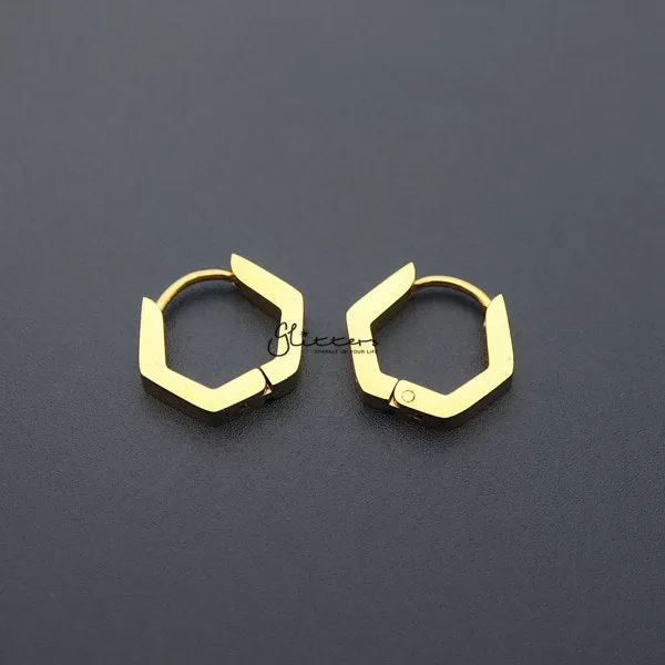 18K Gold IP Stainless Steel Hexagon Huggie Hoop Earrings