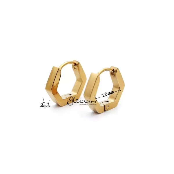 18K Gold IP Stainless Steel Hexagon Huggie Hoop Earrings