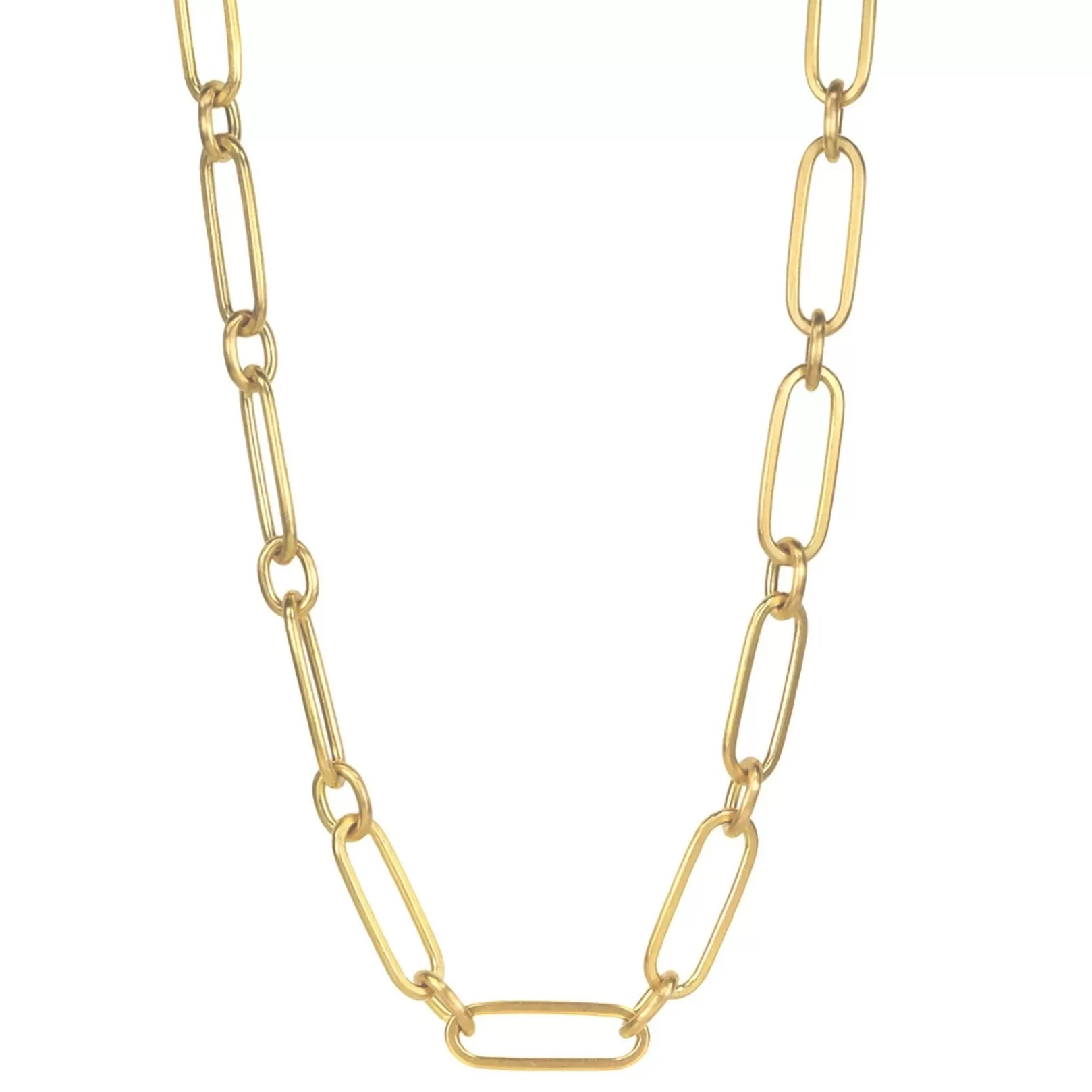 20K Gold Handmade Long Flattened Paperclip Link Necklace