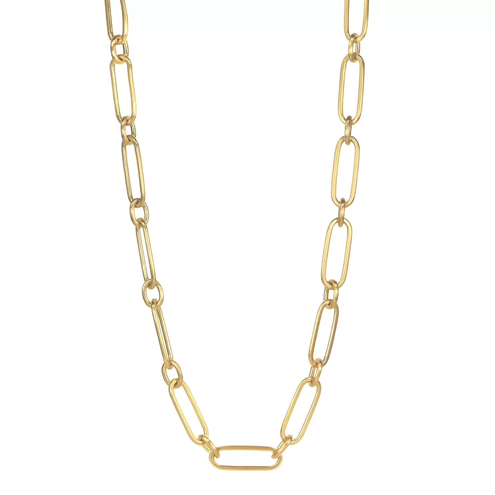 20K Gold Handmade Long Flattened Paperclip Link Necklace