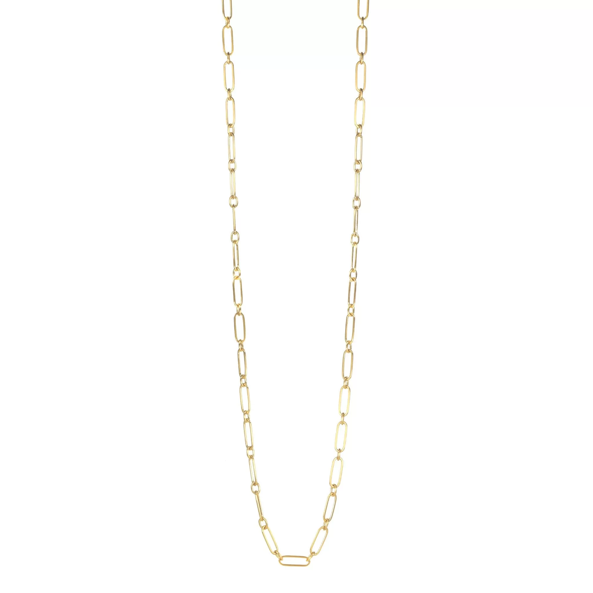 20K Gold Handmade Long Flattened Paperclip Link Necklace