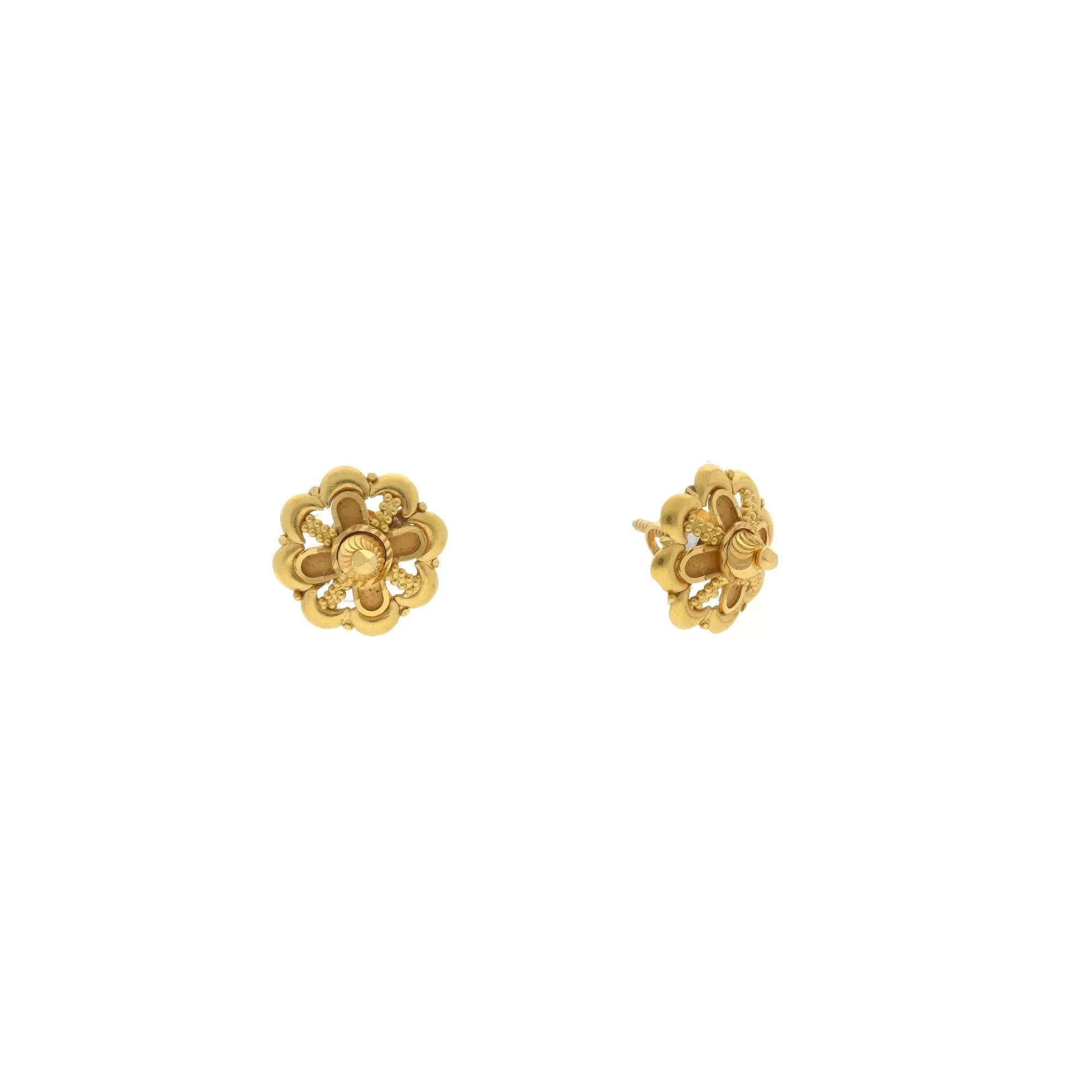 22K Yellow Gold Elegant and Long-Lasting Stud Earrings, 3.9 grams