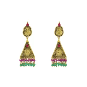 22K Yellow Gold Laxmi Earrings W/ Emerald & Ruby