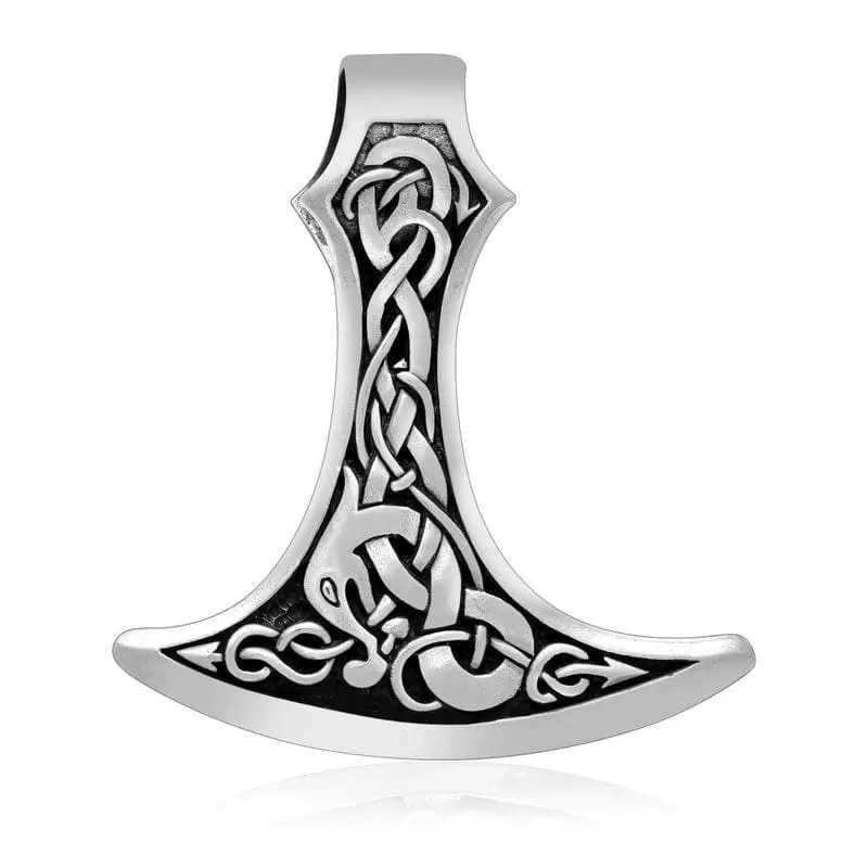 925 Sterling Silver Axe Head With Jormungand and Celtic Scrolls