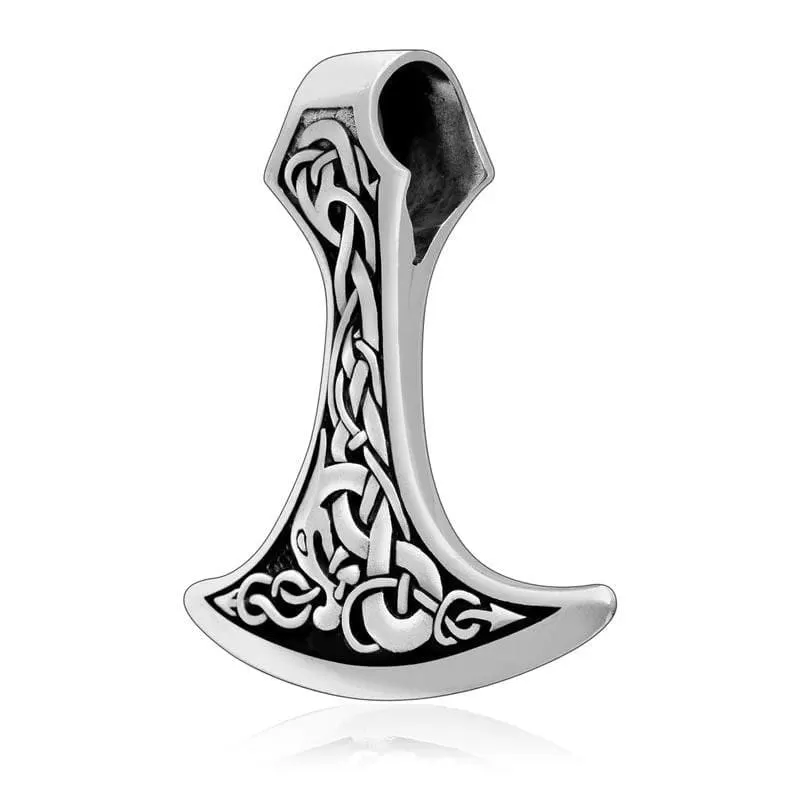 925 Sterling Silver Axe Head With Jormungand and Celtic Scrolls