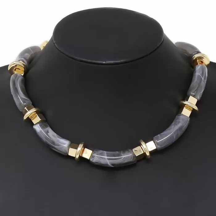 Acetate Tube Beaded Short Necklace