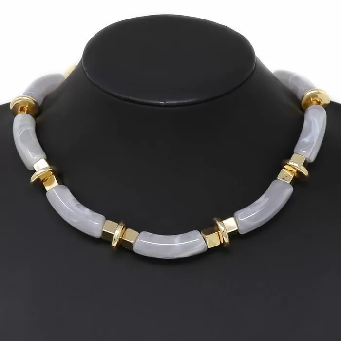 Acetate Tube Beaded Short Necklace