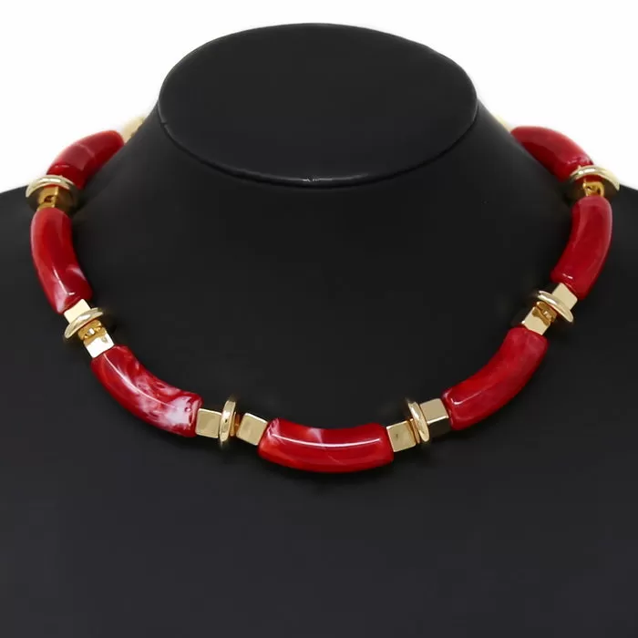 Acetate Tube Beaded Short Necklace