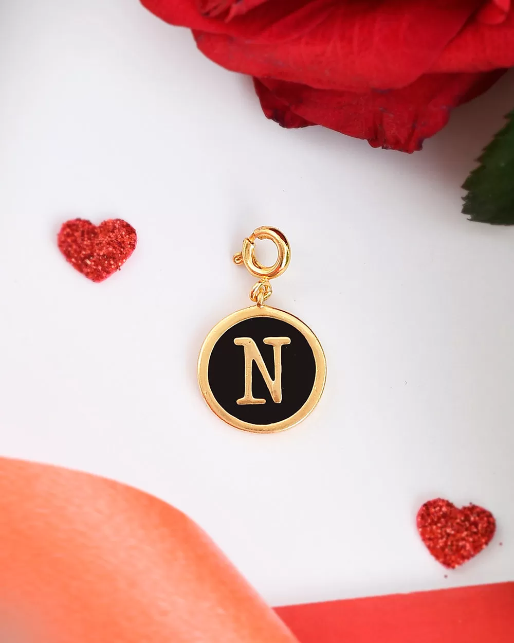 Alphabet N Black Enamel Charm - Voylla