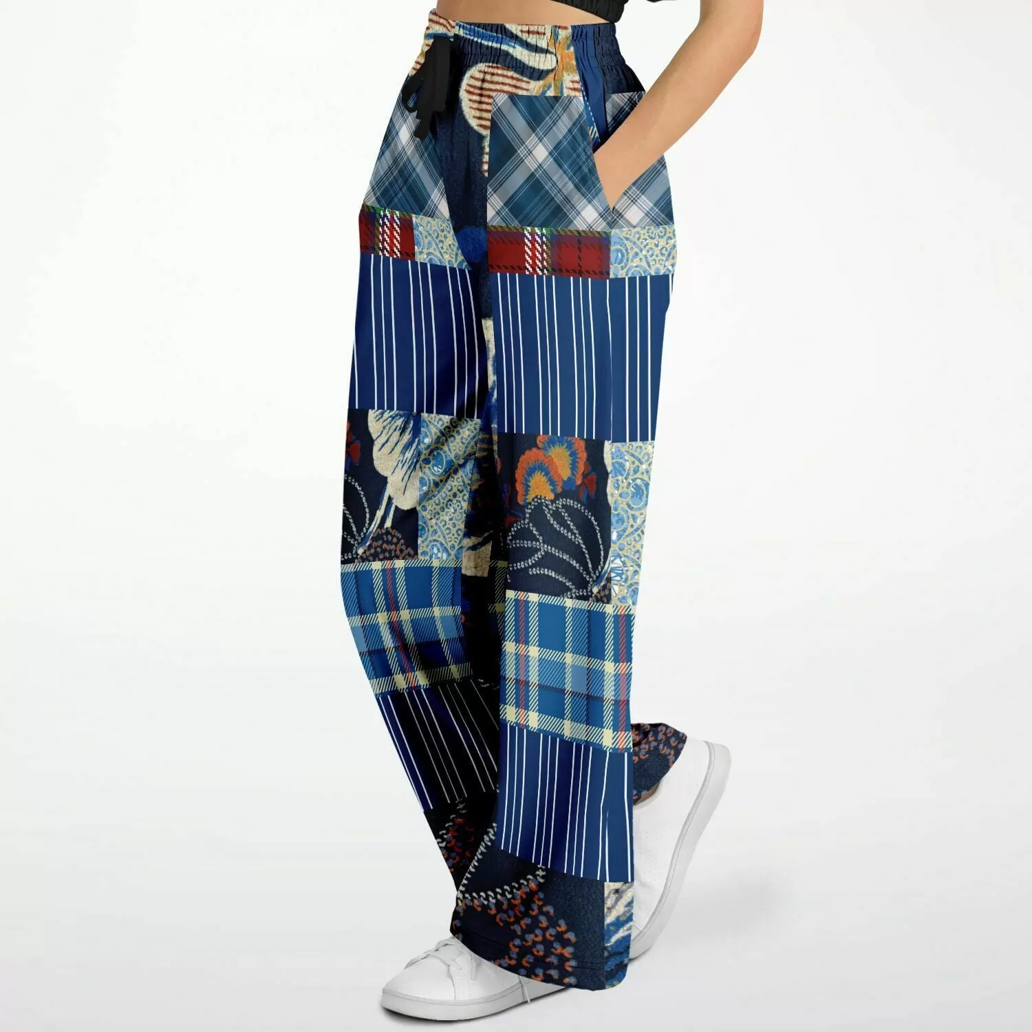 Andromeda Blue Plaid SW Patchwork Eco-Poly Stretchy Phat Bellbottoms