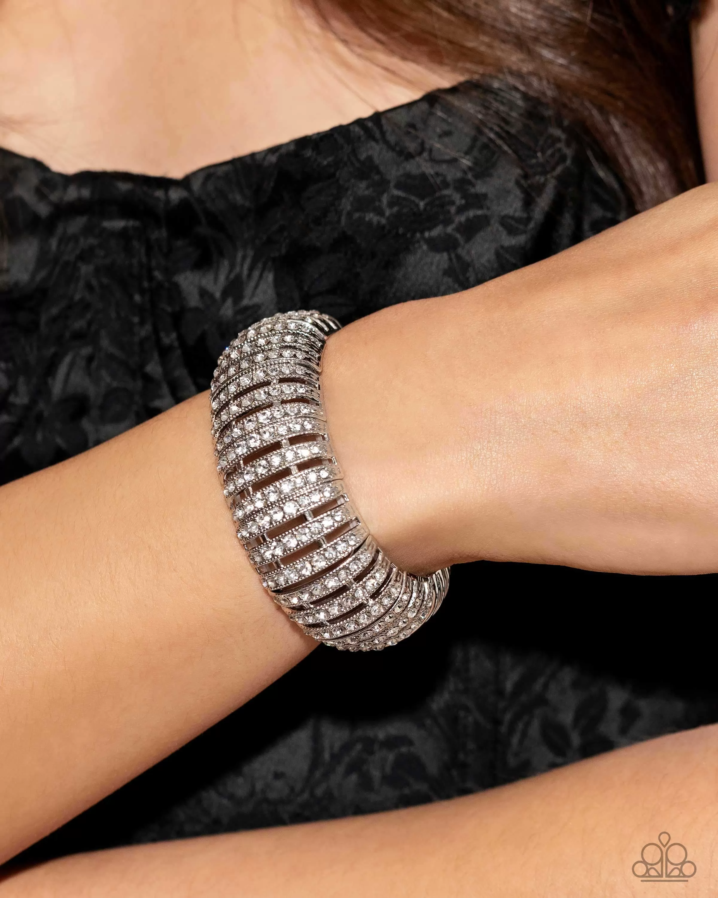 Appealing A-Lister White Rhinestone Bracelet - Paparazzi Accessories