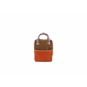 Backpack small | colourblocking | orange juice   plum purple   school bus brown