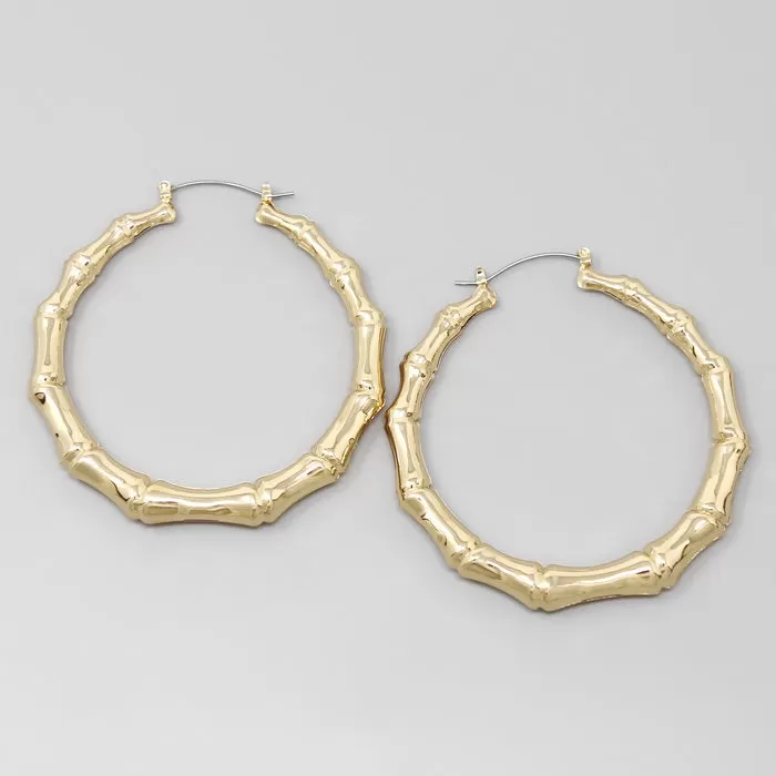 Bamboo Texture Metal Hoop Earrings (70 MM)