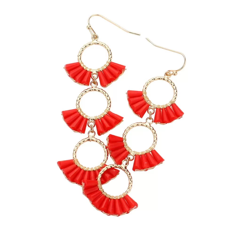 Beaded Triple Hoop Dropdown Dangle Earrings