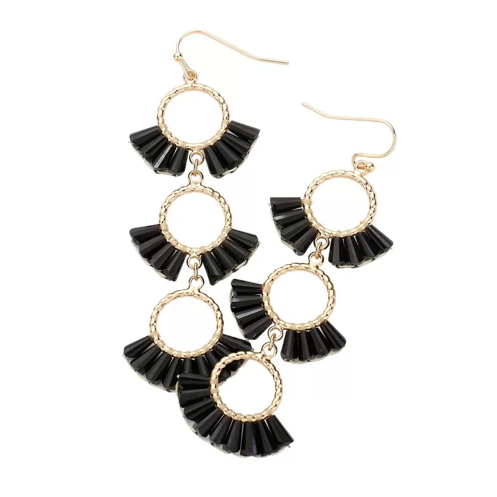 Beaded Triple Hoop Dropdown Dangle Earrings