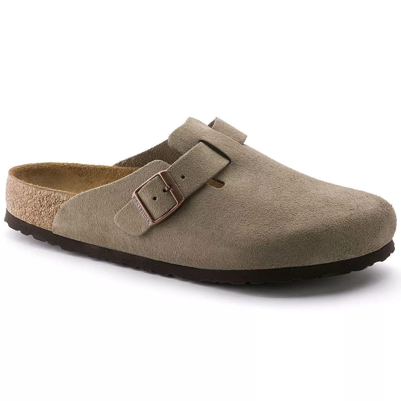 Birkenstock Boston, Regular Fit, Soft Footbed, Suede Leather, Taupe