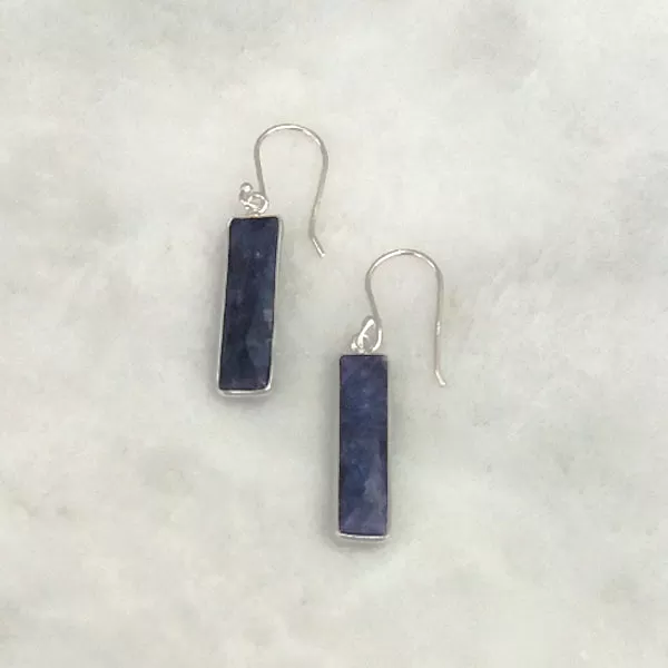 Blue Sapphire Single Drop Hook Earrings