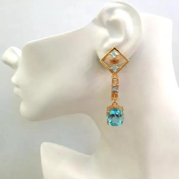 Blue Topaz and Citrine Stud with Blue Topaz, Citrine and Blue Topaz Detachable Twinset Earrings