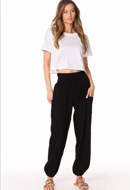 Bobi - Smocked Beach Pant with Pockets Black