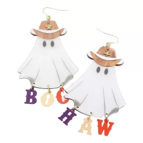 Boo Haw Message Glittered Resin Ghost Dangle Earrings