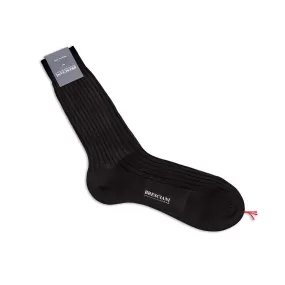 Bresciani Mens Short Sock with Narrow Rib:  Black