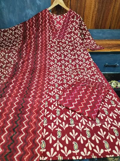 Brick Red Cotton Printed Salwar Suit Set