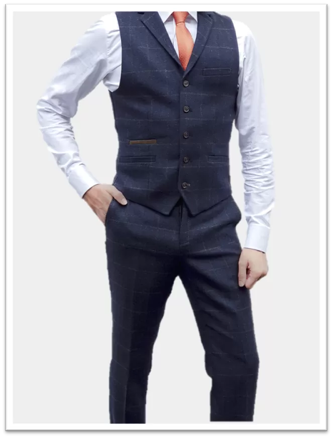 Cavani Kemson Tweed Navy Men's Slim Fit Waistcoat