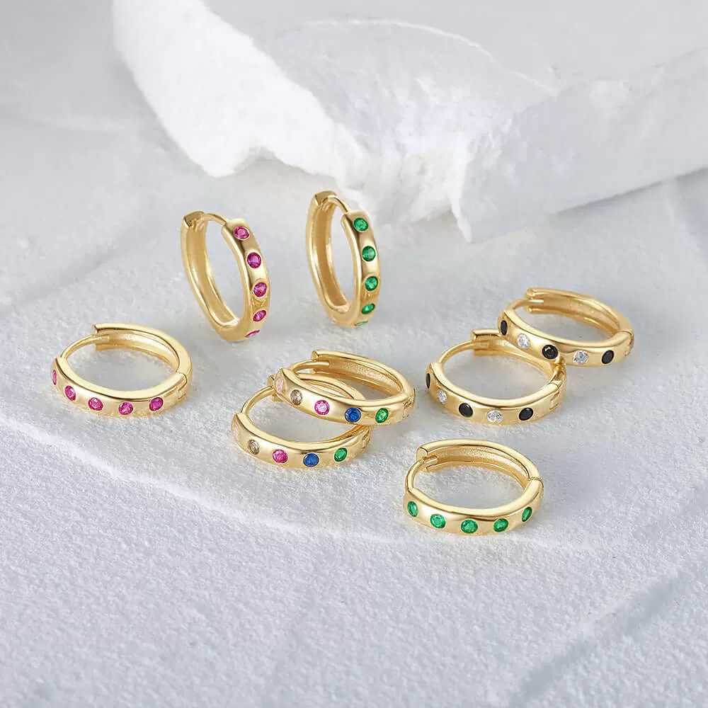 Classic Colorful CZ Diamond Hoop Earrings