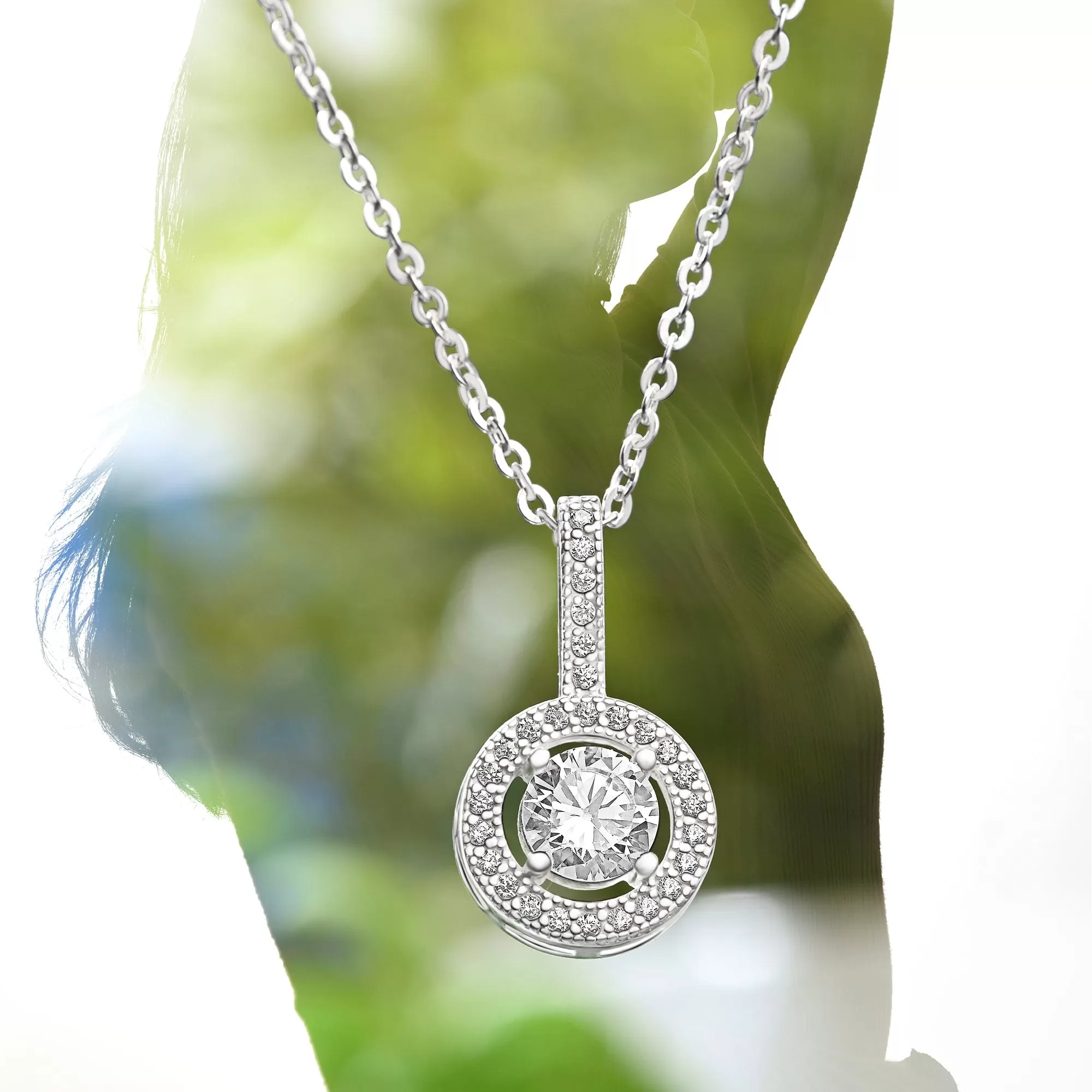 Classic CZ Drop Pendant Necklaces Sterling Silver