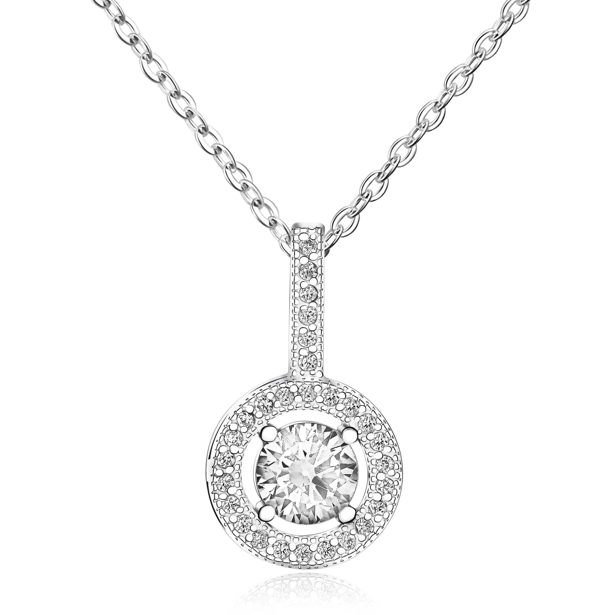 Classic CZ Drop Pendant Necklaces Sterling Silver