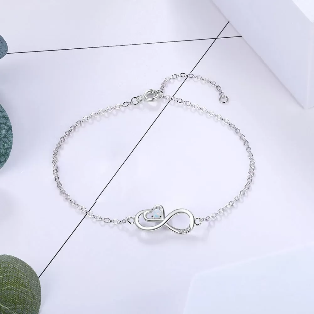 Classic Infinity Bracelet for Women Simulated White Opal