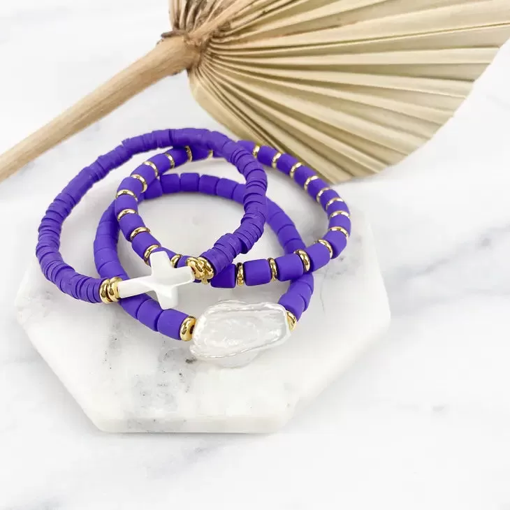 Clay Tube Bracelet with Disc 6mm Purple