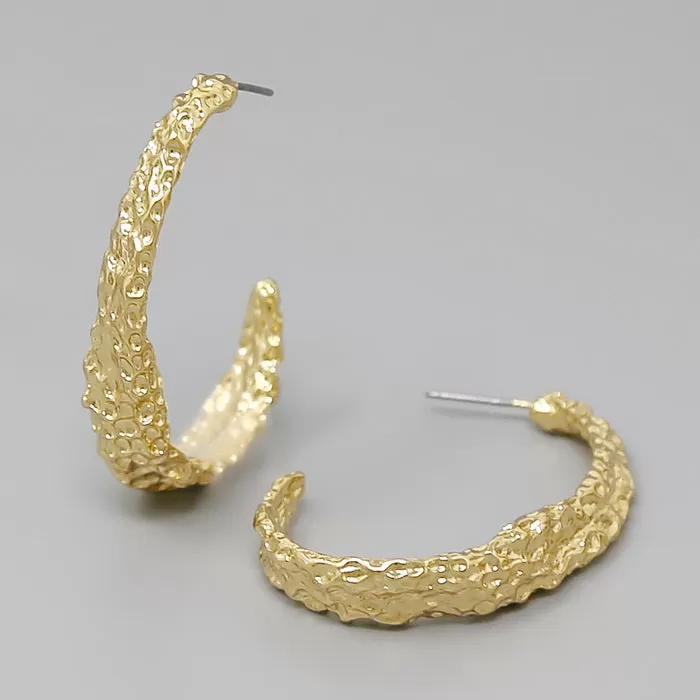 Crumpled Metal Oval Hoop Earrings