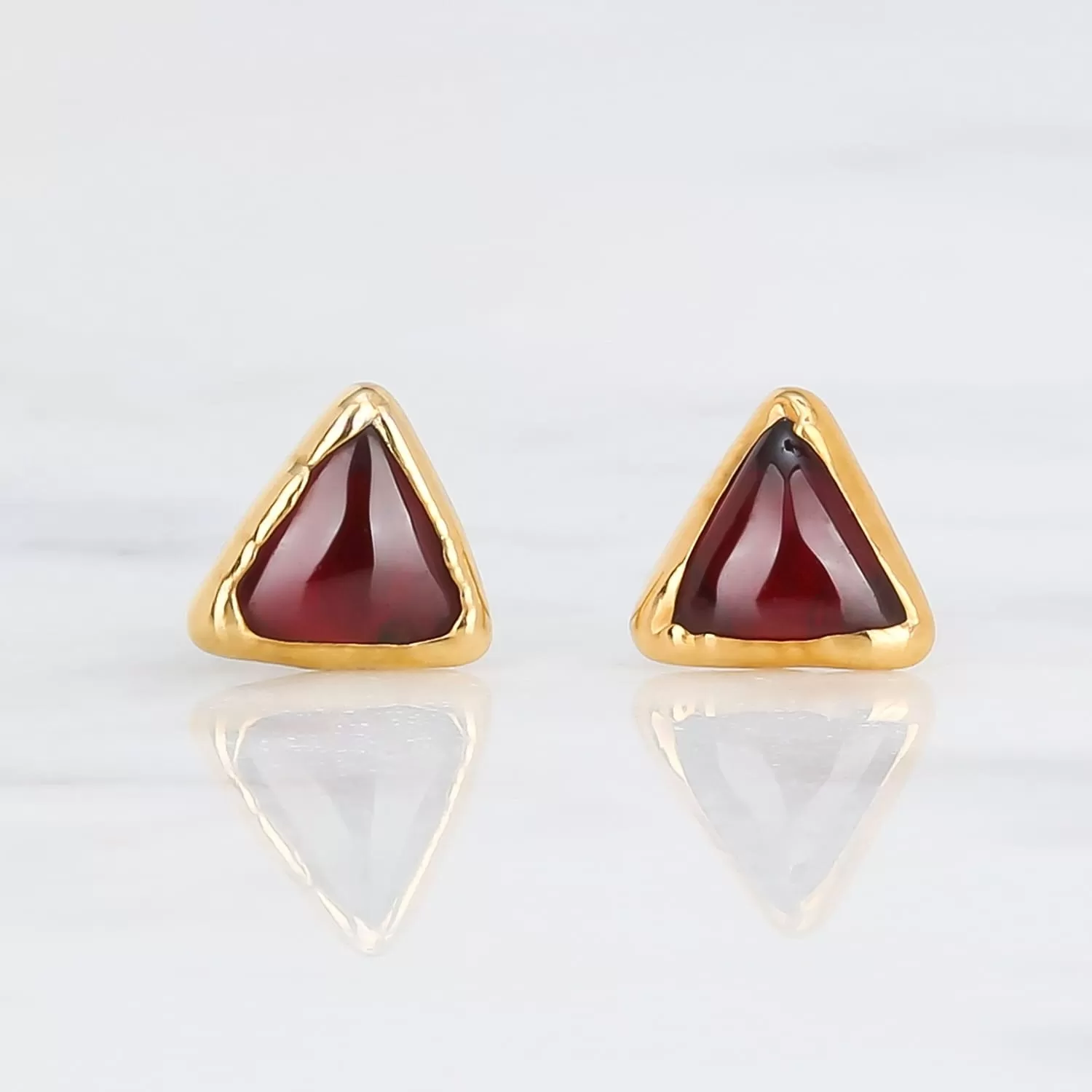 Dainty Red Triangle Garnet Stud Earrings