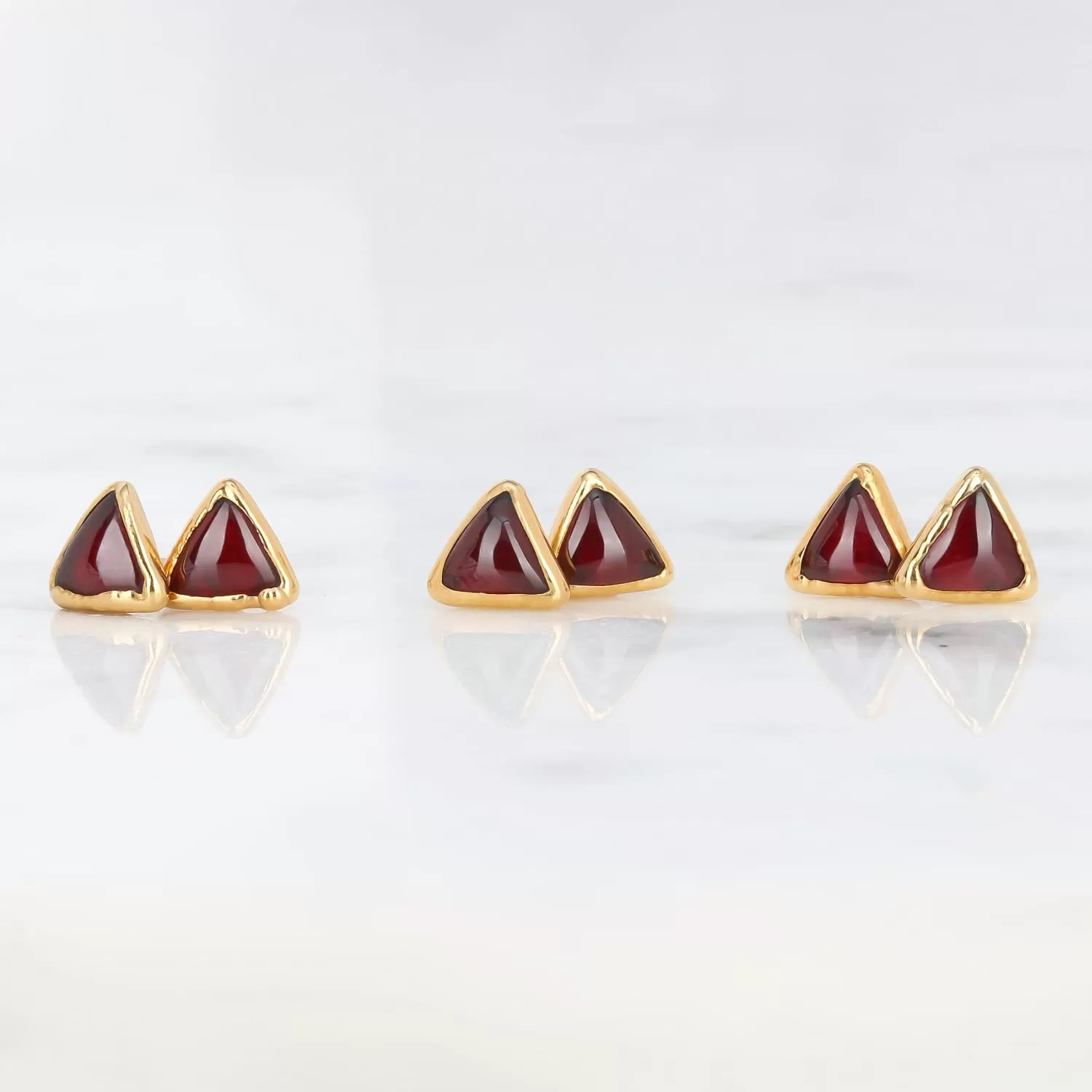 Dainty Red Triangle Garnet Stud Earrings