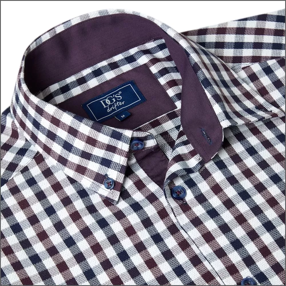 Drifter Ivano Purple, white & Navy Check Shirt<>