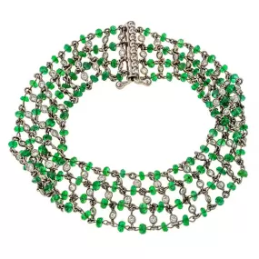 Estate Emerald Bead & Diamond Bracelet