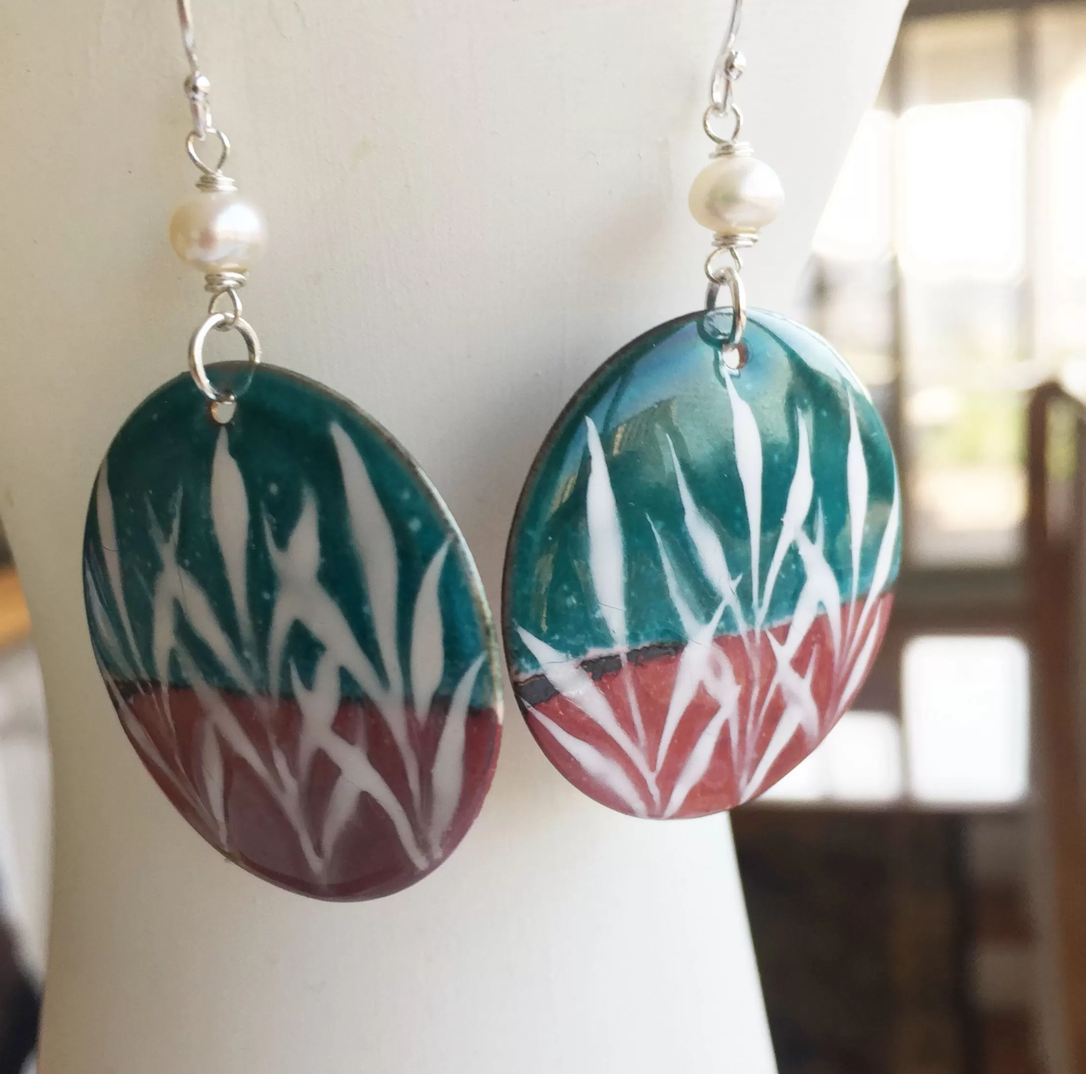 Fields Enamel Earrings, OOAK