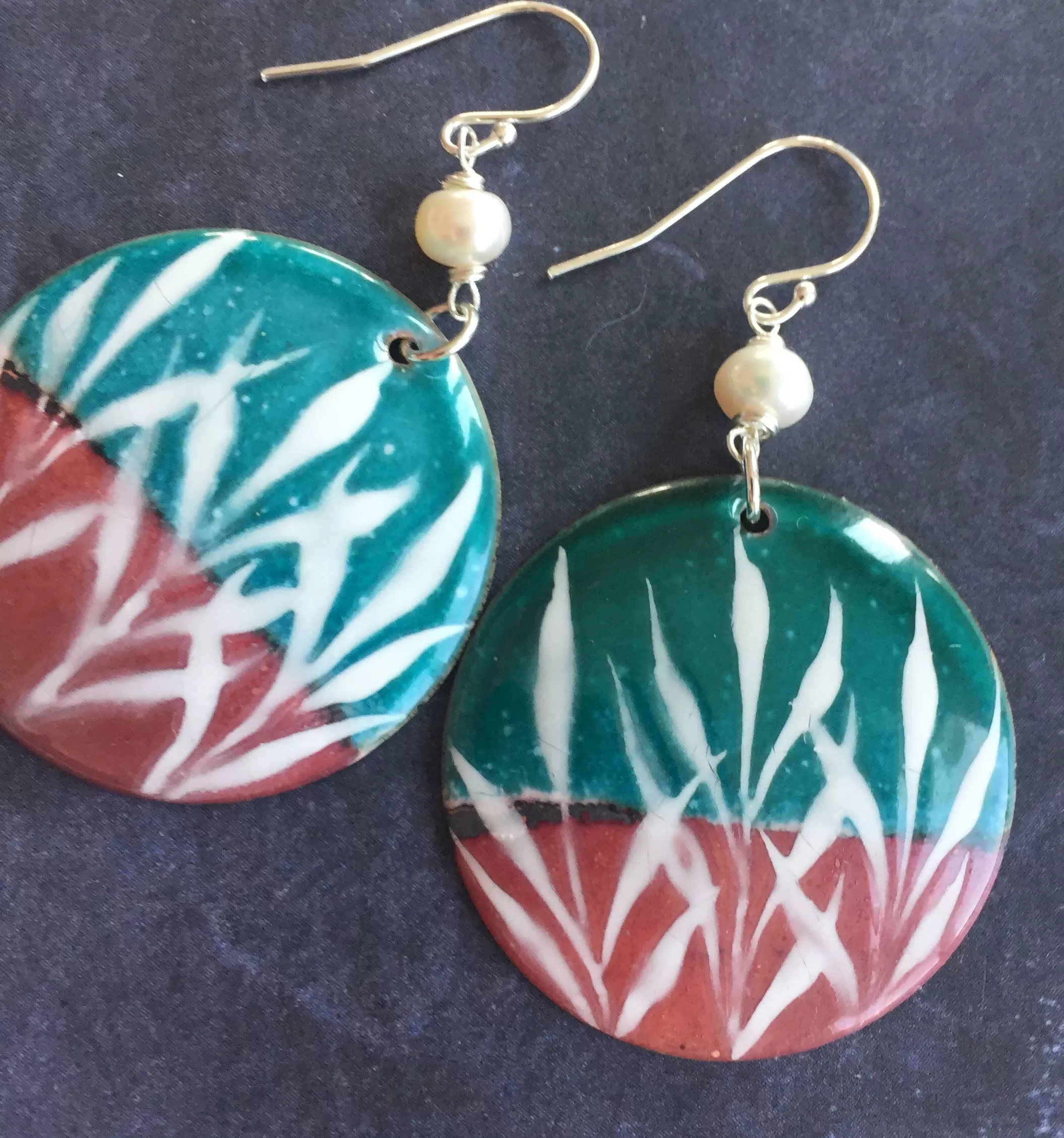 Fields Enamel Earrings, OOAK