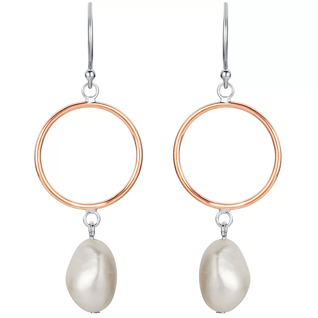 Freshwater Cultured Pearl Ring Drop Earrings in Sterling Silver