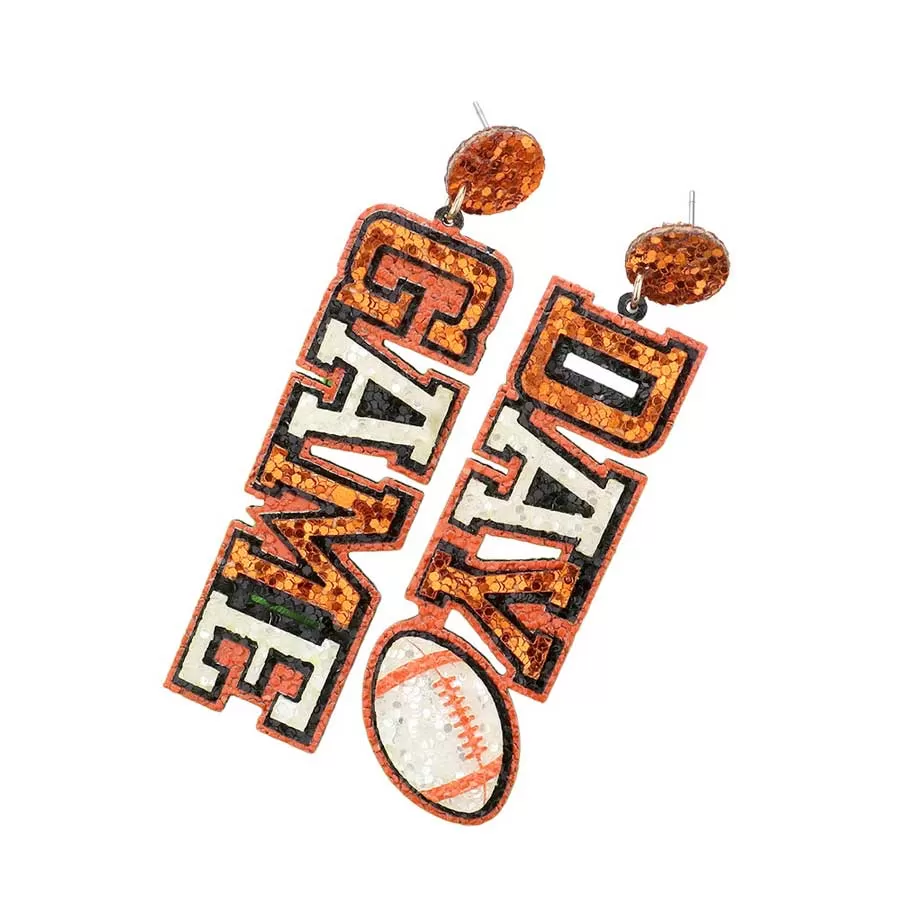 Game Day Message Football Bling Dangle Earrings